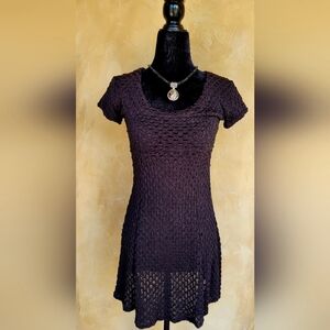 Chic Black Dress, Retro, Bohemian Style. Short Sleeve, Flair Bottom, Size Small